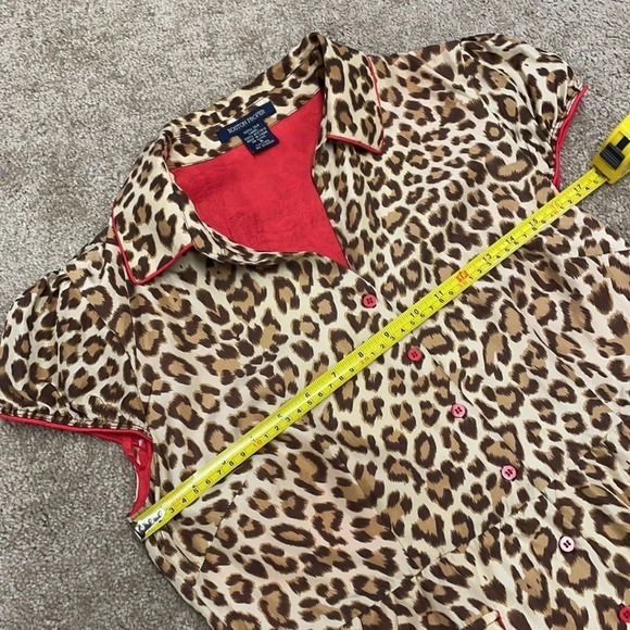 Boston Proper 100% Silk Animal Print Dress w red contrast buttons front Lined - Picture 10 of 12